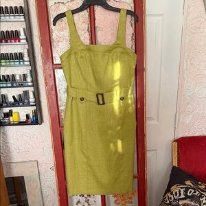 David Meister Lime Green Belted Midi Dress